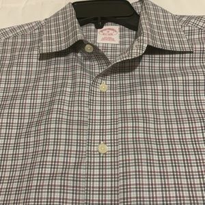 Brooks Brothers Men’s button down supima cotton plaid shirt. Blue/cream/maroon